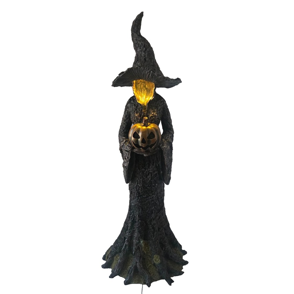 Spooky Night 24 Inch Lighted Faceless Witch Figure Brown Jack O Lantern Decor
